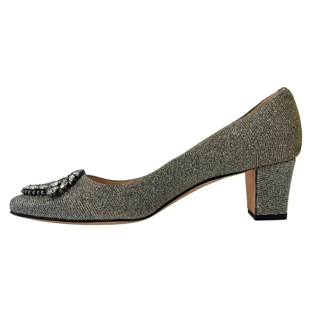 Manolo Blahnik Okkato 50 Crystal Buckle Glitter Pumps EU 35